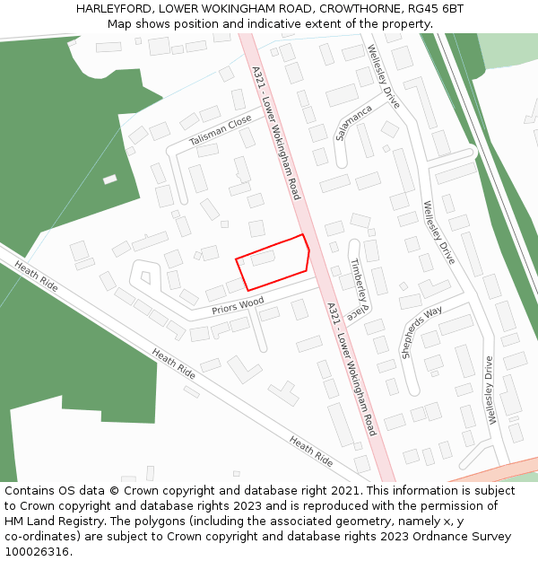 HARLEYFORD, LOWER WOKINGHAM ROAD, CROWTHORNE, RG45 6BT: Location map and indicative extent of plot