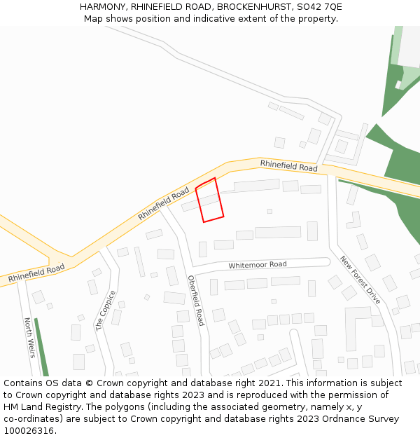 HARMONY, RHINEFIELD ROAD, BROCKENHURST, SO42 7QE: Location map and indicative extent of plot