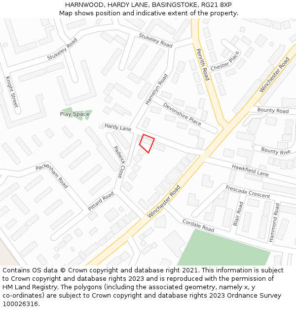 HARNWOOD, HARDY LANE, BASINGSTOKE, RG21 8XP: Location map and indicative extent of plot