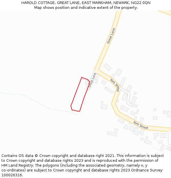 HAROLD COTTAGE, GREAT LANE, EAST MARKHAM, NEWARK, NG22 0QN: Location map and indicative extent of plot
