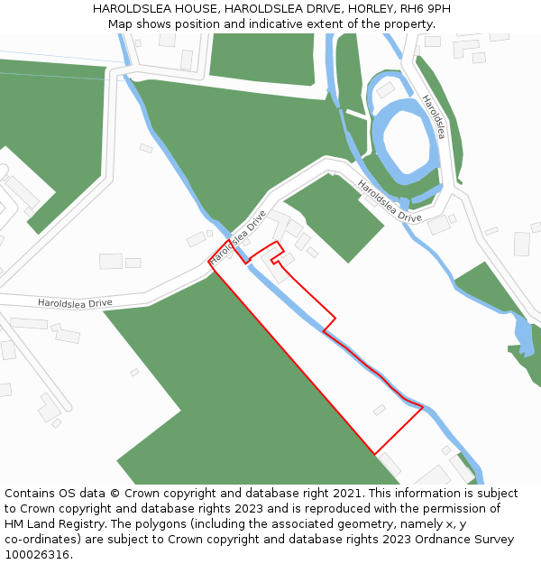 HAROLDSLEA HOUSE, HAROLDSLEA DRIVE, HORLEY, RH6 9PH: Location map and indicative extent of plot