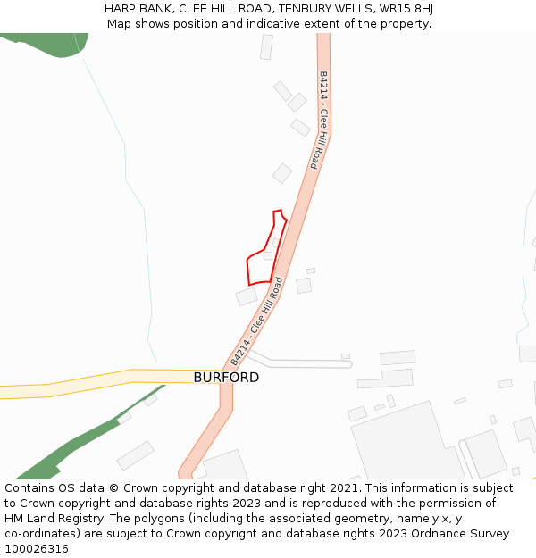 HARP BANK, CLEE HILL ROAD, TENBURY WELLS, WR15 8HJ: Location map and indicative extent of plot