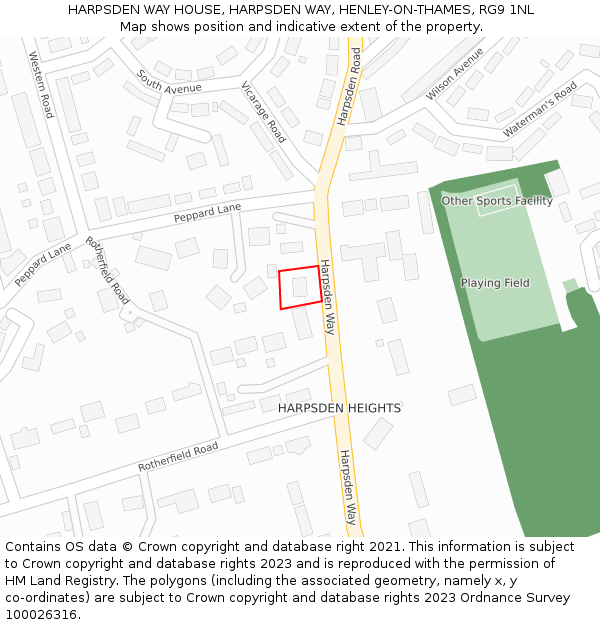 HARPSDEN WAY HOUSE, HARPSDEN WAY, HENLEY-ON-THAMES, RG9 1NL: Location map and indicative extent of plot