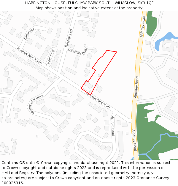 HARRINGTON HOUSE, FULSHAW PARK SOUTH, WILMSLOW, SK9 1QF: Location map and indicative extent of plot
