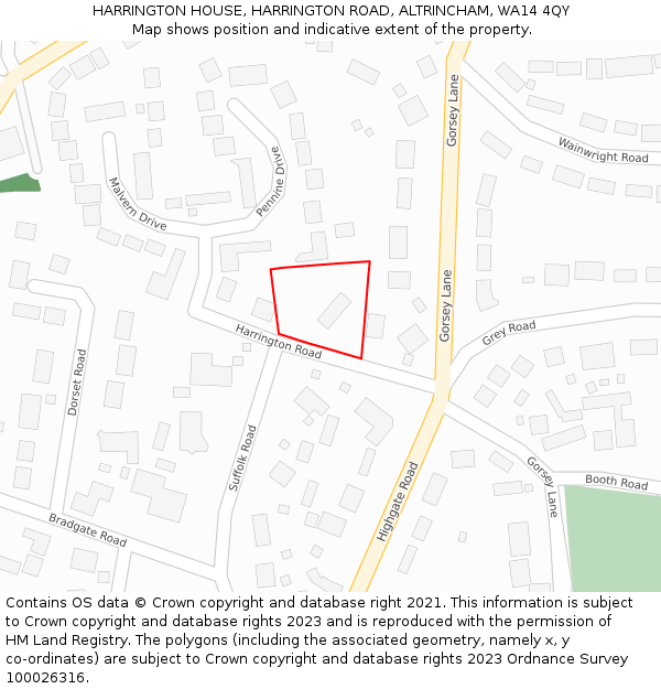 HARRINGTON HOUSE, HARRINGTON ROAD, ALTRINCHAM, WA14 4QY: Location map and indicative extent of plot