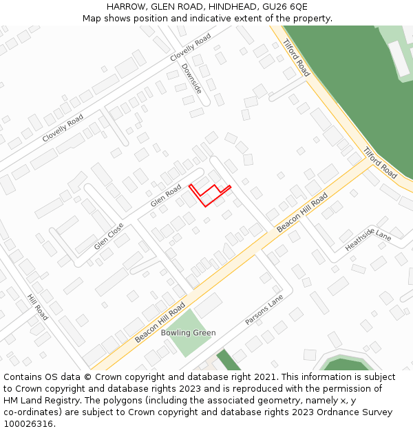 HARROW, GLEN ROAD, HINDHEAD, GU26 6QE: Location map and indicative extent of plot