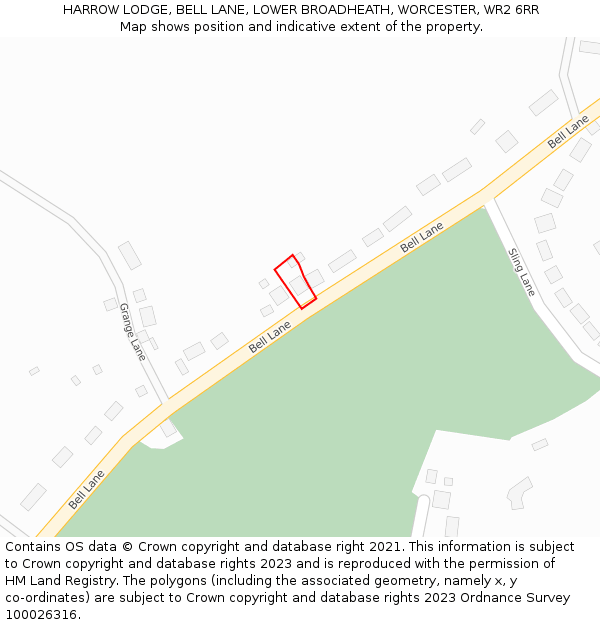 HARROW LODGE, BELL LANE, LOWER BROADHEATH, WORCESTER, WR2 6RR: Location map and indicative extent of plot