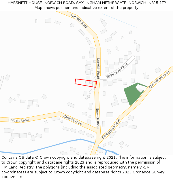 HARSNETT HOUSE, NORWICH ROAD, SAXLINGHAM NETHERGATE, NORWICH, NR15 1TP: Location map and indicative extent of plot