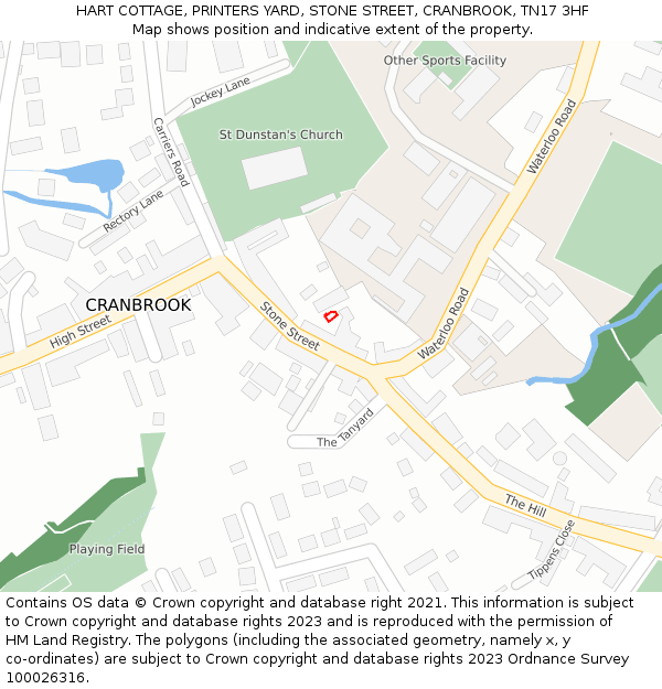 HART COTTAGE, PRINTERS YARD, STONE STREET, CRANBROOK, TN17 3HF: Location map and indicative extent of plot