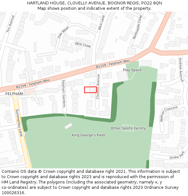 HARTLAND HOUSE, CLOVELLY AVENUE, BOGNOR REGIS, PO22 8QN: Location map and indicative extent of plot