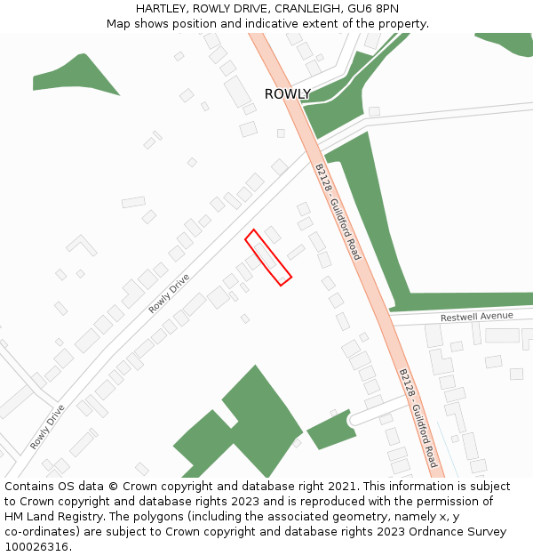 HARTLEY, ROWLY DRIVE, CRANLEIGH, GU6 8PN: Location map and indicative extent of plot