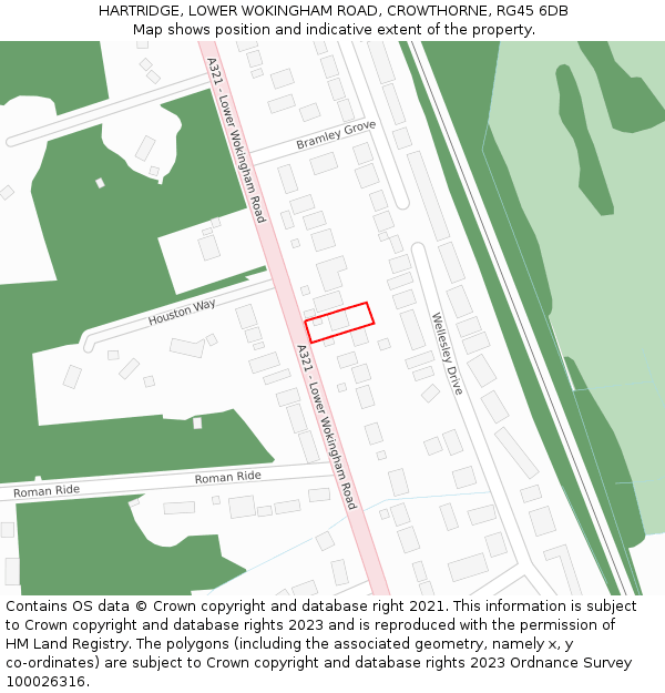 HARTRIDGE, LOWER WOKINGHAM ROAD, CROWTHORNE, RG45 6DB: Location map and indicative extent of plot