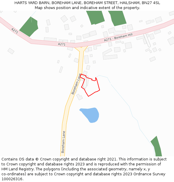 HARTS YARD BARN, BOREHAM LANE, BOREHAM STREET, HAILSHAM, BN27 4SL: Location map and indicative extent of plot