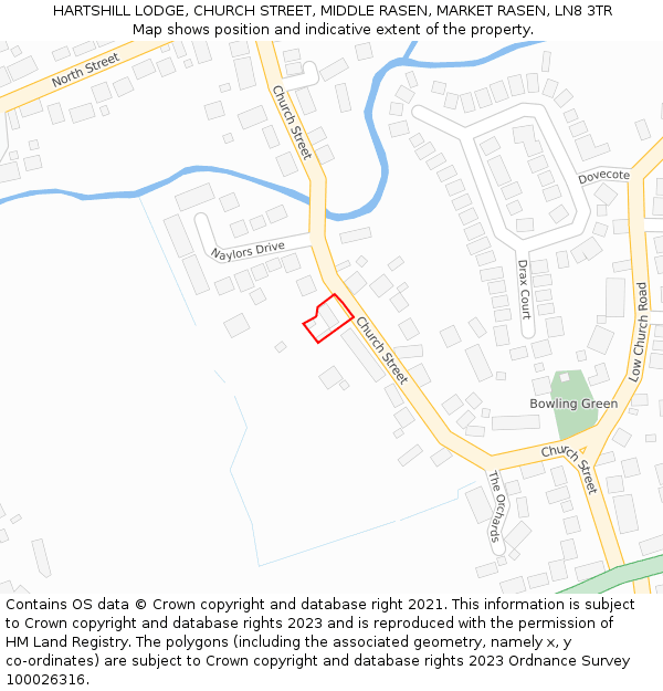 HARTSHILL LODGE, CHURCH STREET, MIDDLE RASEN, MARKET RASEN, LN8 3TR: Location map and indicative extent of plot