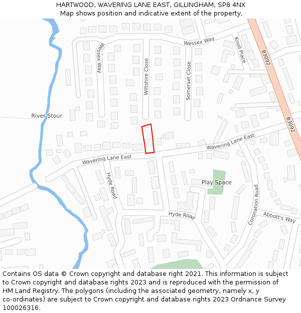 HARTWOOD, WAVERING LANE EAST, GILLINGHAM, SP8 4NX: Location map and indicative extent of plot