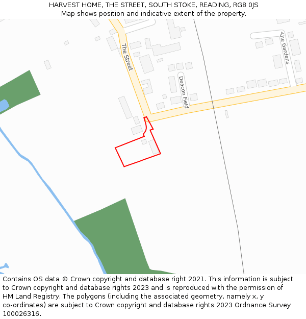 HARVEST HOME, THE STREET, SOUTH STOKE, READING, RG8 0JS: Location map and indicative extent of plot