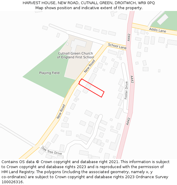HARVEST HOUSE, NEW ROAD, CUTNALL GREEN, DROITWICH, WR9 0PQ: Location map and indicative extent of plot