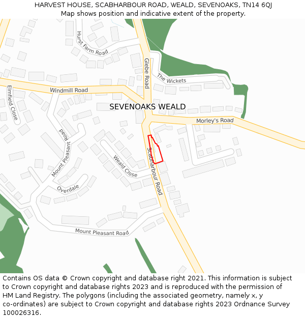 HARVEST HOUSE, SCABHARBOUR ROAD, WEALD, SEVENOAKS, TN14 6QJ: Location map and indicative extent of plot