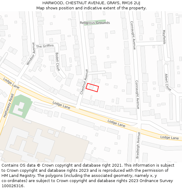 HARWOOD, CHESTNUT AVENUE, GRAYS, RM16 2UJ: Location map and indicative extent of plot