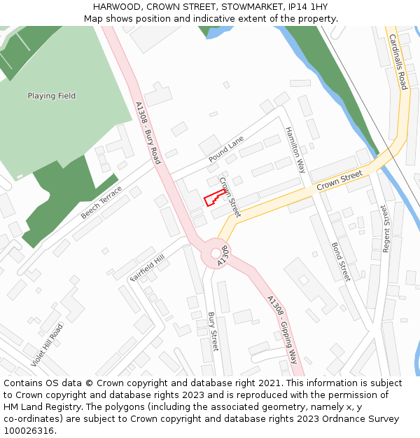 HARWOOD, CROWN STREET, STOWMARKET, IP14 1HY: Location map and indicative extent of plot