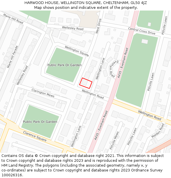 HARWOOD HOUSE, WELLINGTON SQUARE, CHELTENHAM, GL50 4JZ: Location map and indicative extent of plot