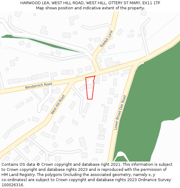 HARWOOD LEA, WEST HILL ROAD, WEST HILL, OTTERY ST MARY, EX11 1TP: Location map and indicative extent of plot