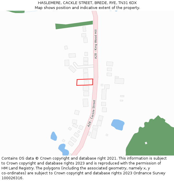 HASLEMERE, CACKLE STREET, BREDE, RYE, TN31 6DX: Location map and indicative extent of plot