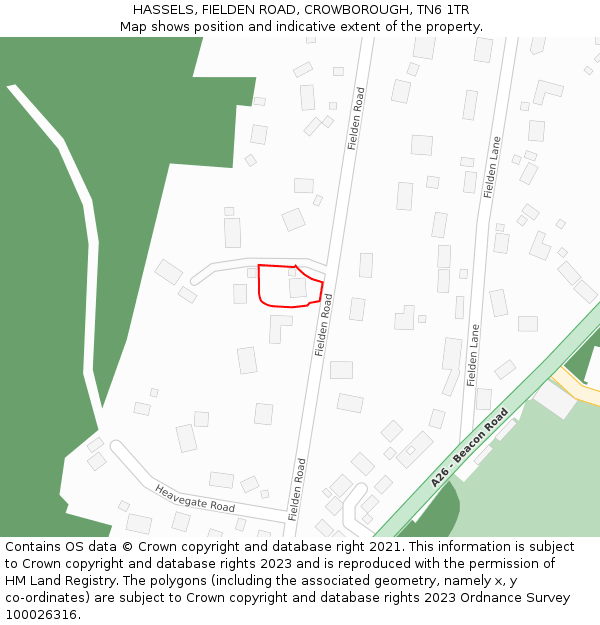 HASSELS, FIELDEN ROAD, CROWBOROUGH, TN6 1TR: Location map and indicative extent of plot