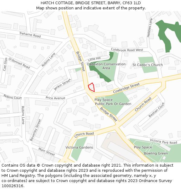 HATCH COTTAGE, BRIDGE STREET, BARRY, CF63 1LD: Location map and indicative extent of plot