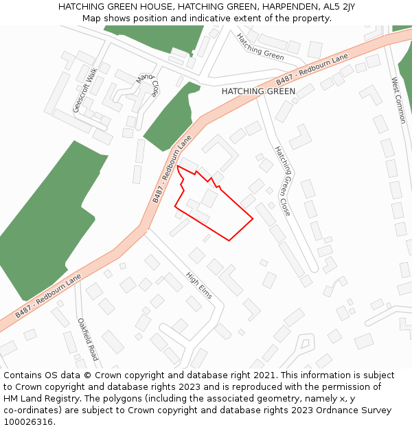 HATCHING GREEN HOUSE, HATCHING GREEN, HARPENDEN, AL5 2JY: Location map and indicative extent of plot