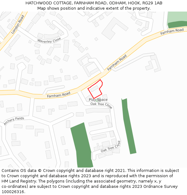 HATCHWOOD COTTAGE, FARNHAM ROAD, ODIHAM, HOOK, RG29 1AB: Location map and indicative extent of plot
