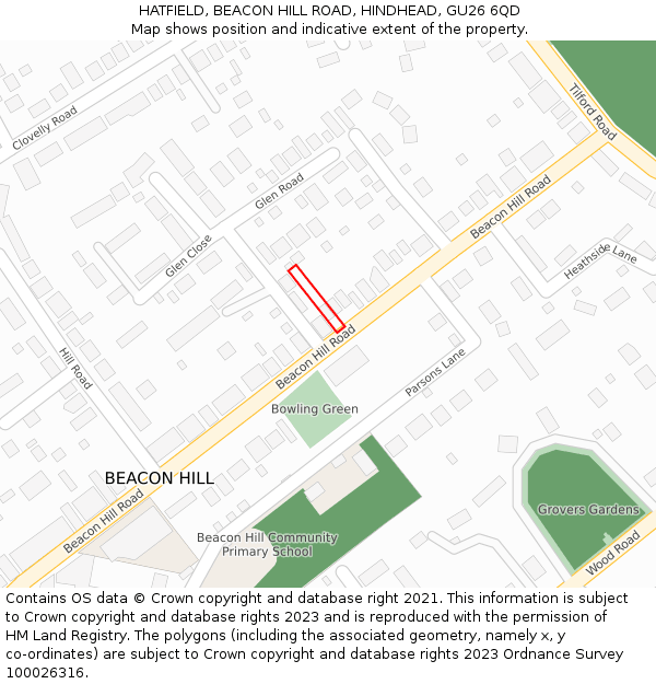 HATFIELD, BEACON HILL ROAD, HINDHEAD, GU26 6QD: Location map and indicative extent of plot