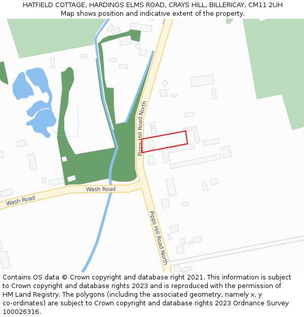 HATFIELD COTTAGE, HARDINGS ELMS ROAD, CRAYS HILL, BILLERICAY, CM11 2UH: Location map and indicative extent of plot