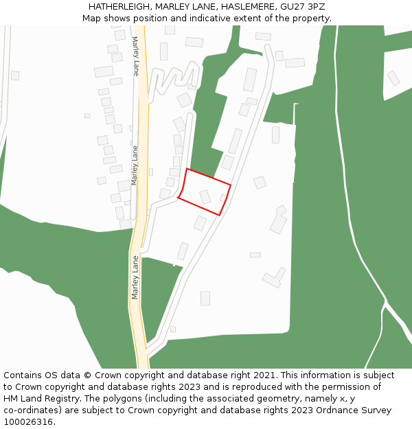 HATHERLEIGH, MARLEY LANE, HASLEMERE, GU27 3PZ: Location map and indicative extent of plot