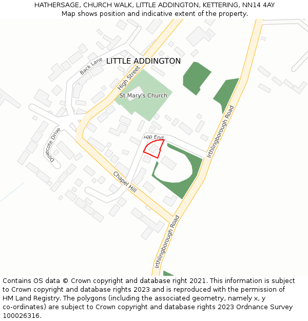 HATHERSAGE, CHURCH WALK, LITTLE ADDINGTON, KETTERING, NN14 4AY: Location map and indicative extent of plot