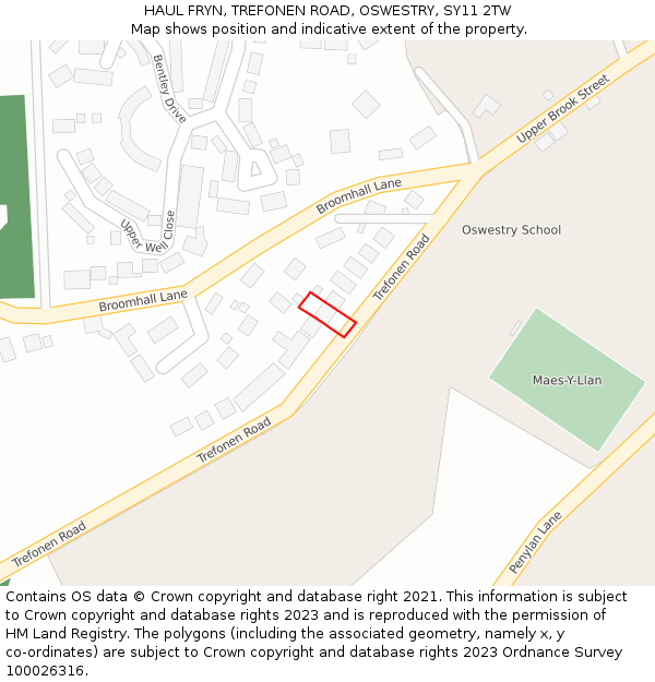 HAUL FRYN, TREFONEN ROAD, OSWESTRY, SY11 2TW: Location map and indicative extent of plot