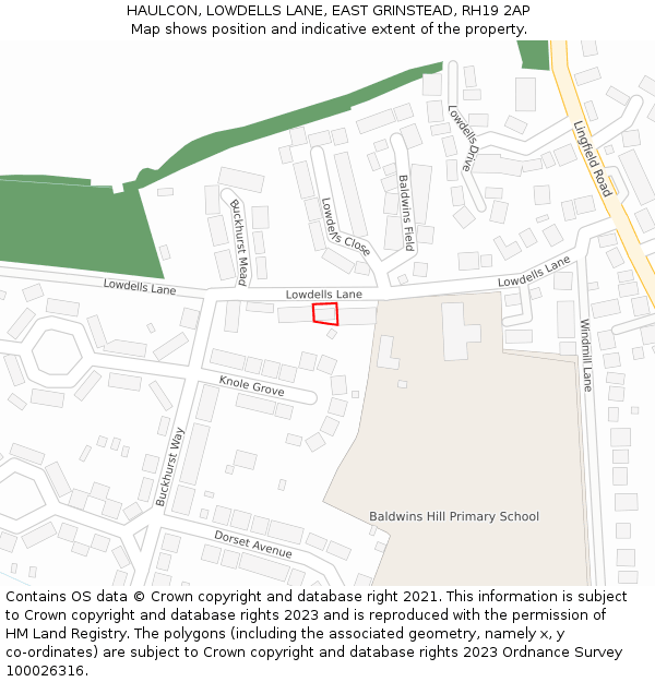 HAULCON, LOWDELLS LANE, EAST GRINSTEAD, RH19 2AP: Location map and indicative extent of plot