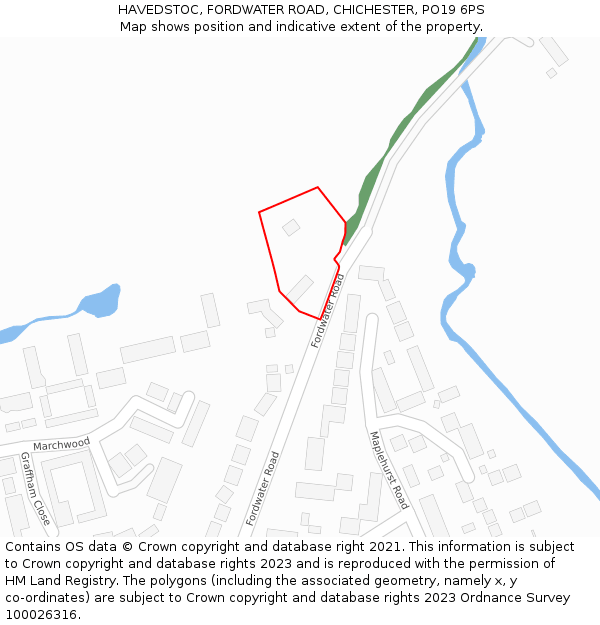 HAVEDSTOC, FORDWATER ROAD, CHICHESTER, PO19 6PS: Location map and indicative extent of plot