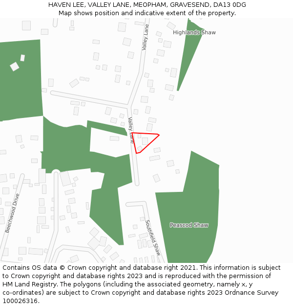 HAVEN LEE, VALLEY LANE, MEOPHAM, GRAVESEND, DA13 0DG: Location map and indicative extent of plot