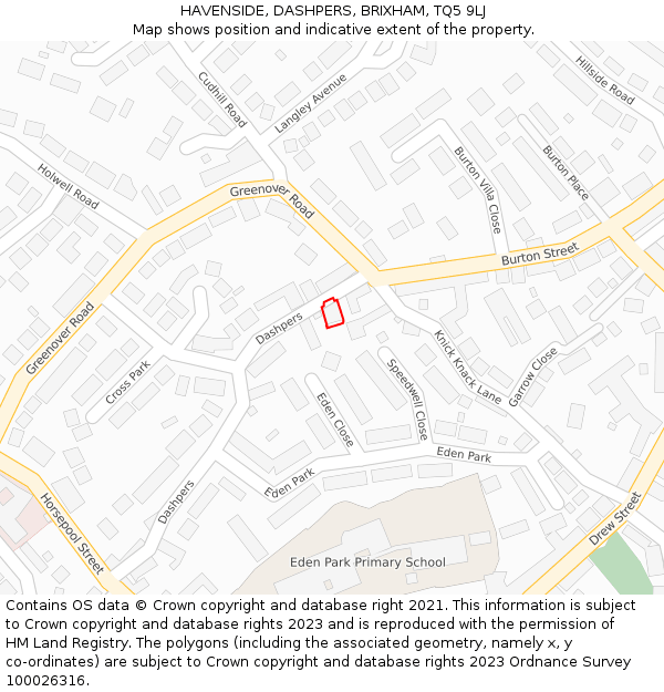 HAVENSIDE, DASHPERS, BRIXHAM, TQ5 9LJ: Location map and indicative extent of plot