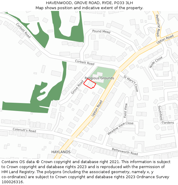 HAVENWOOD, GROVE ROAD, RYDE, PO33 3LH: Location map and indicative extent of plot