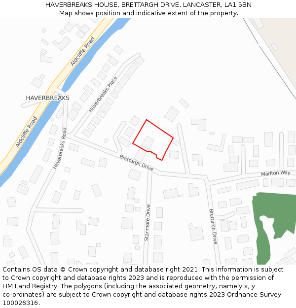 HAVERBREAKS HOUSE, BRETTARGH DRIVE, LANCASTER, LA1 5BN: Location map and indicative extent of plot