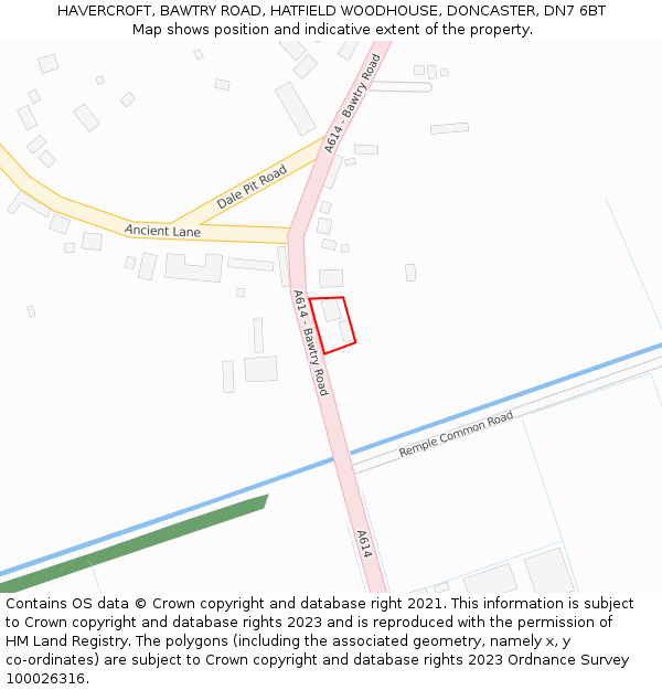 HAVERCROFT, BAWTRY ROAD, HATFIELD WOODHOUSE, DONCASTER, DN7 6BT: Location map and indicative extent of plot