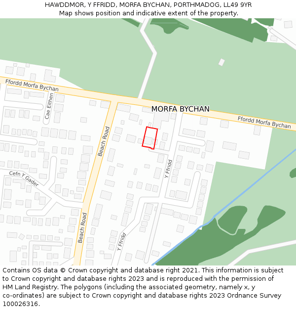 HAWDDMOR, Y FFRIDD, MORFA BYCHAN, PORTHMADOG, LL49 9YR: Location map and indicative extent of plot