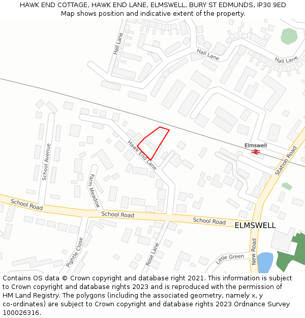 HAWK END COTTAGE, HAWK END LANE, ELMSWELL, BURY ST EDMUNDS, IP30 9ED: Location map and indicative extent of plot