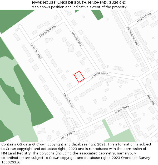 HAWK HOUSE, LINKSIDE SOUTH, HINDHEAD, GU26 6NX: Location map and indicative extent of plot