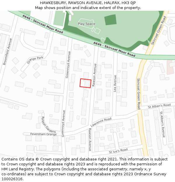 HAWKESBURY, RAWSON AVENUE, HALIFAX, HX3 0JP: Location map and indicative extent of plot