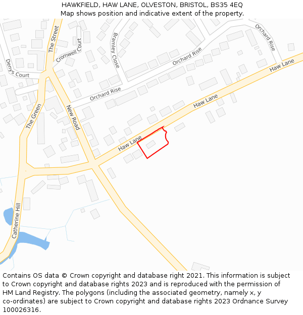 HAWKFIELD, HAW LANE, OLVESTON, BRISTOL, BS35 4EQ: Location map and indicative extent of plot