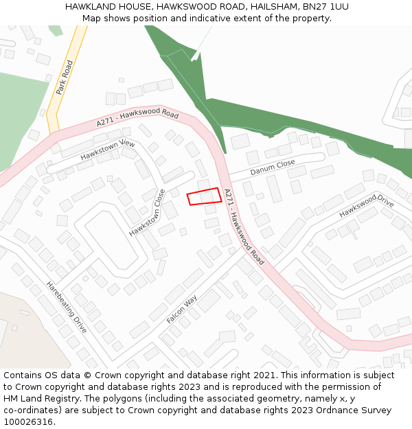 HAWKLAND HOUSE, HAWKSWOOD ROAD, HAILSHAM, BN27 1UU: Location map and indicative extent of plot