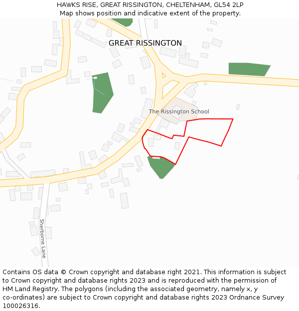 HAWKS RISE, GREAT RISSINGTON, CHELTENHAM, GL54 2LP: Location map and indicative extent of plot